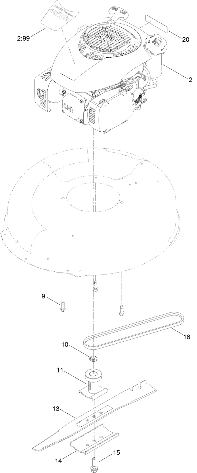 Engine And Blade Assembly Diagram and Parts List for 17734 405700000 - 999999999 Lawn Boy Lawn Mower